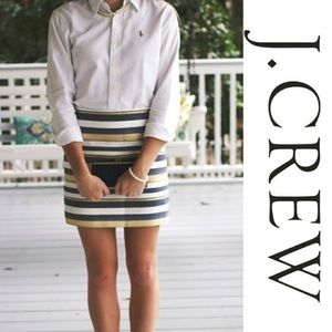 J.Crew Mini Skirt gold, denim blue, white striped